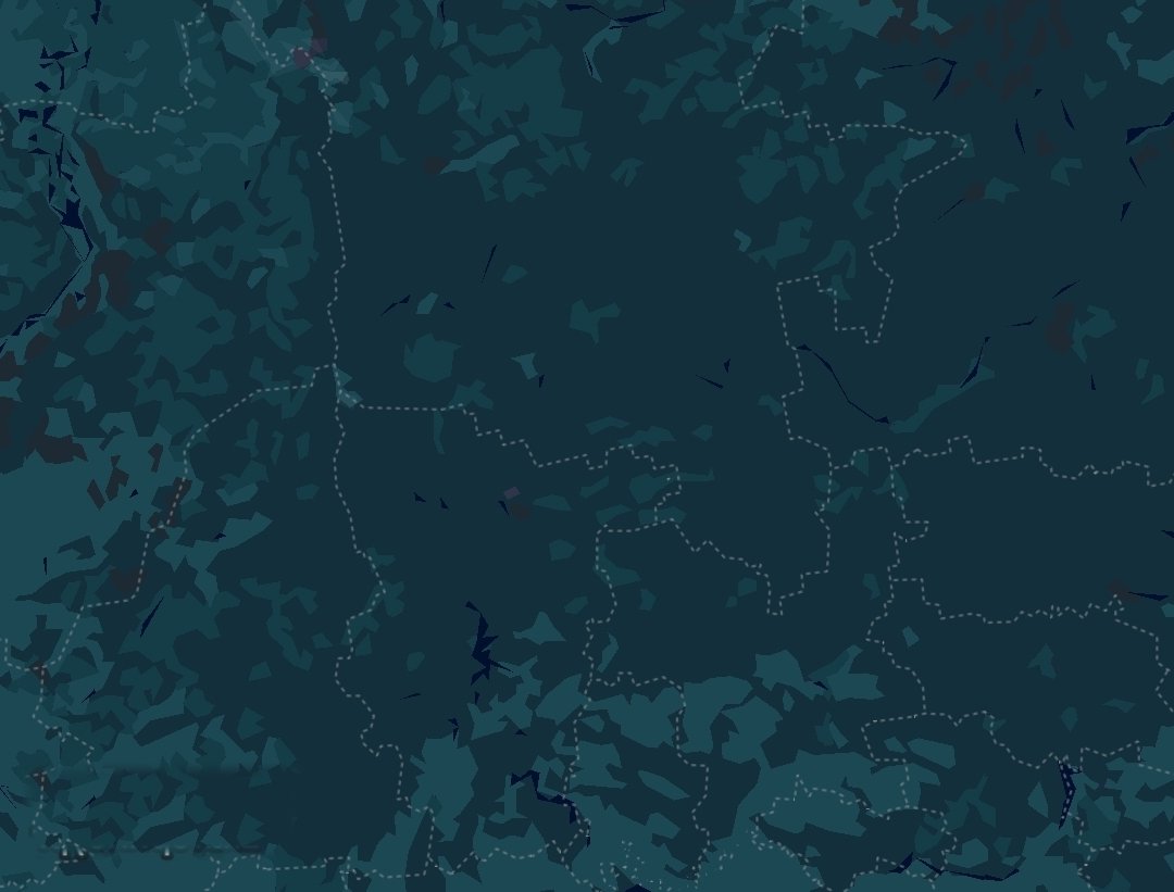 Dark map of the Urangutal Mountains with region borders, the city of Gorillagrad at the bottom left